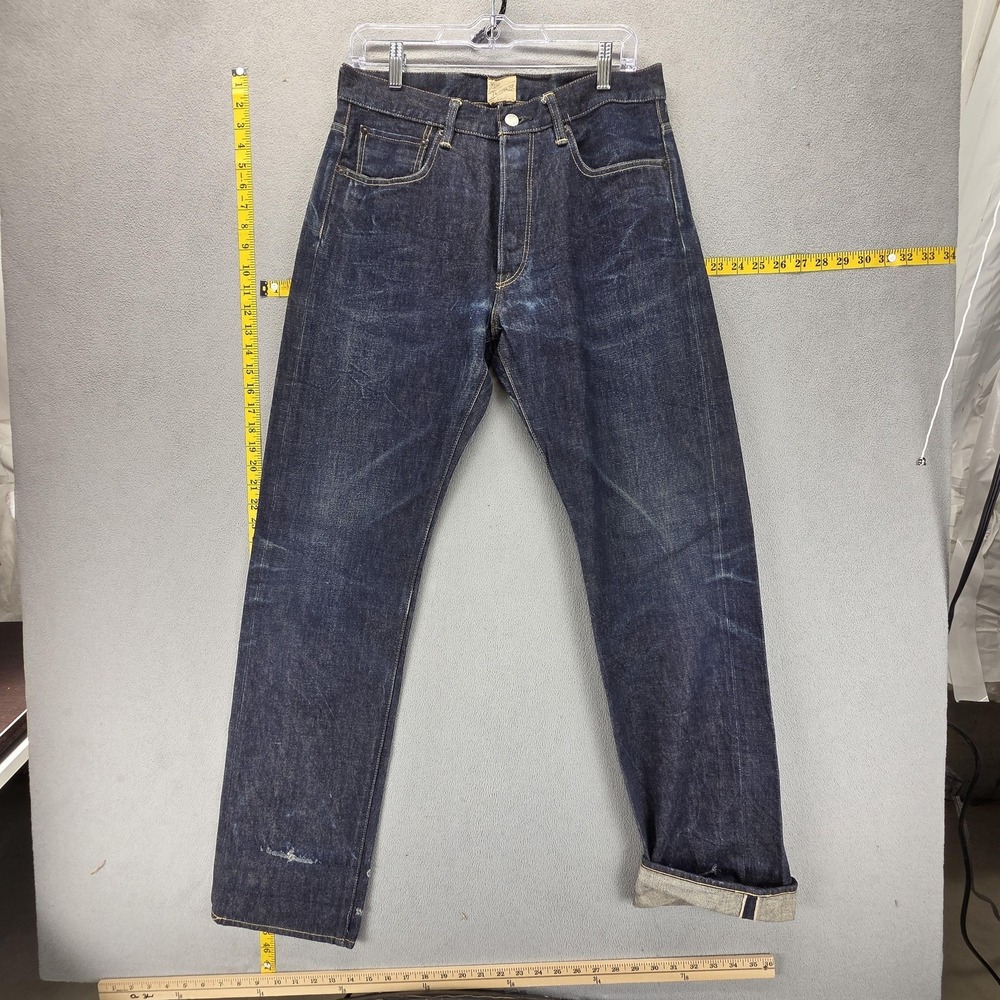 Schott Perfecto Jeans Mens 30x32 Blue Selvedge Dark Wash Honeycomb Button Fly